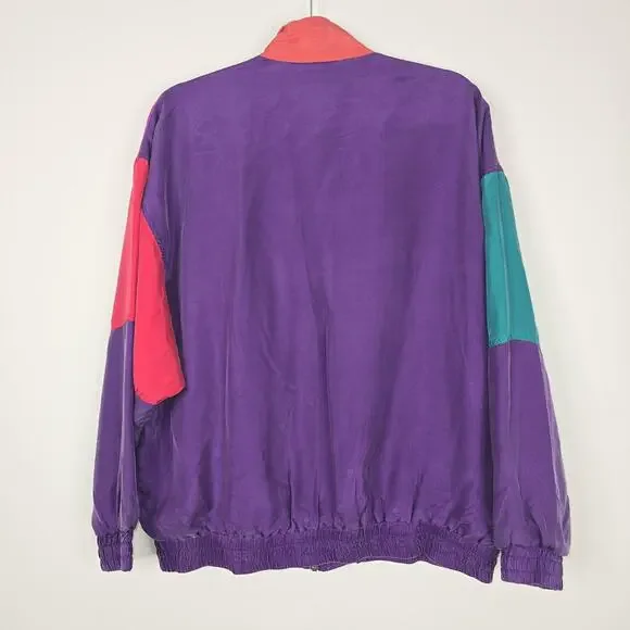 Vintage London Fog Jacket Womens Medium Colorblock Silk Windbreaker 80s Retro - Picture 5 of 6